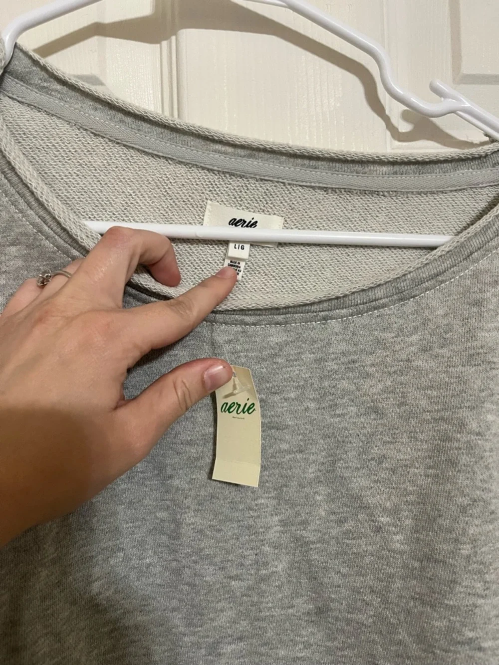 New! NWT aerie Light Gray Ruffle Sleeve Sweatshirt - Picture 3 of 7